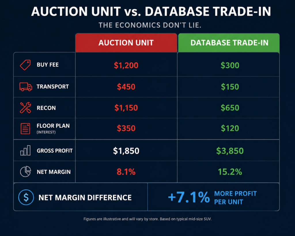 Auction unit vs. database trade-in cost comparison for franchise dealers