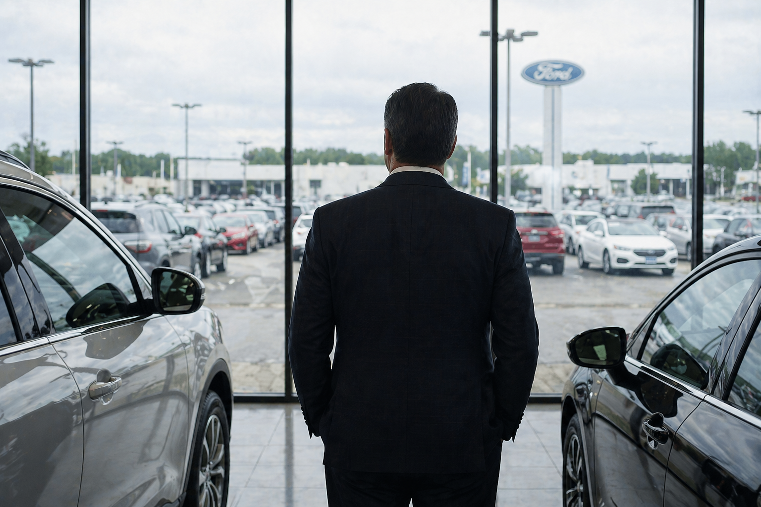 Franchise dealer principal surveying showroom — navigating front-end gross compression in 2026